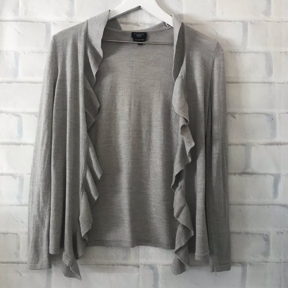 Talbots Sweaters - Talbots 100% Italian Merino Wool Ruffle Cardigan